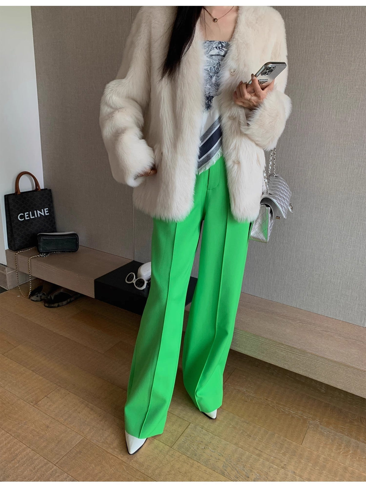 "Night in Paris" Imported Toscana Shearing Women's V-Neck Age-Reducing Lamb Fur Coat