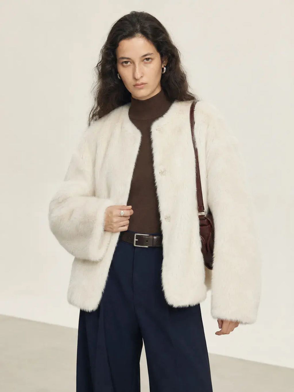 "Night in Paris" Imported Toscana Shearing Women's V-Neck Age-Reducing Lamb Fur Coat
