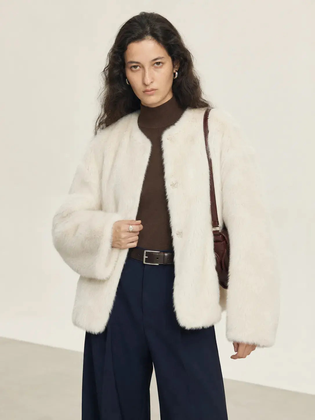 "Night in Paris" Imported Toscana Shearing Women's V-Neck Age-Reducing Lamb Fur Coat