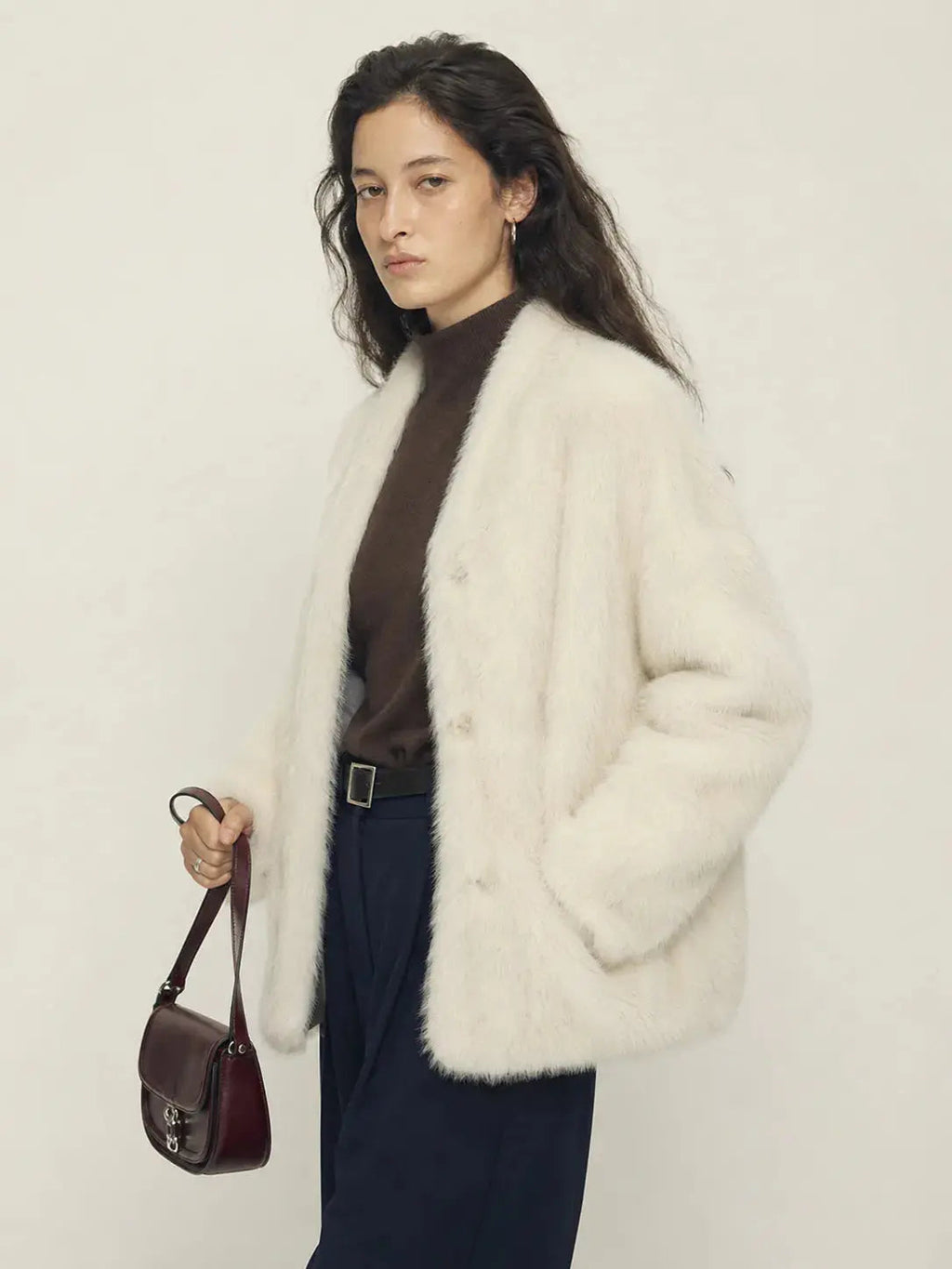 "Night in Paris" Imported Toscana Shearing Women's V-Neck Age-Reducing Lamb Fur Coat