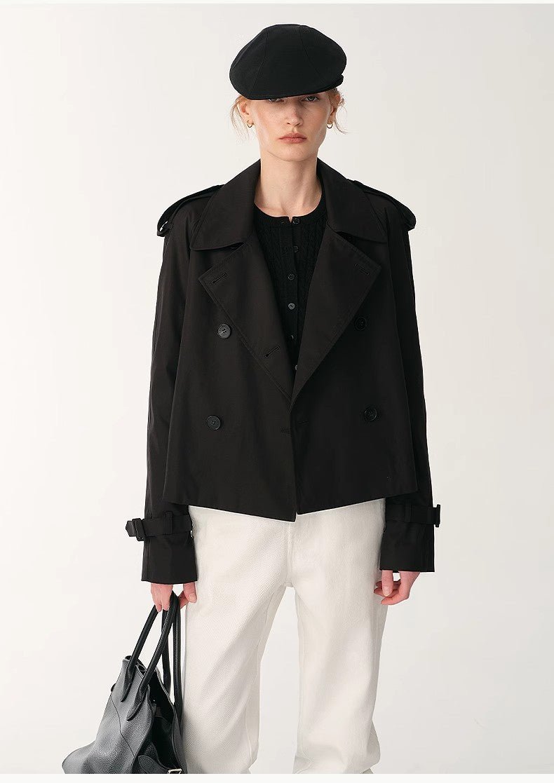 "Night Messenger" Anti-Wrinkle Waterproof Large Lapel Short Straight Box Windbreaker for Women