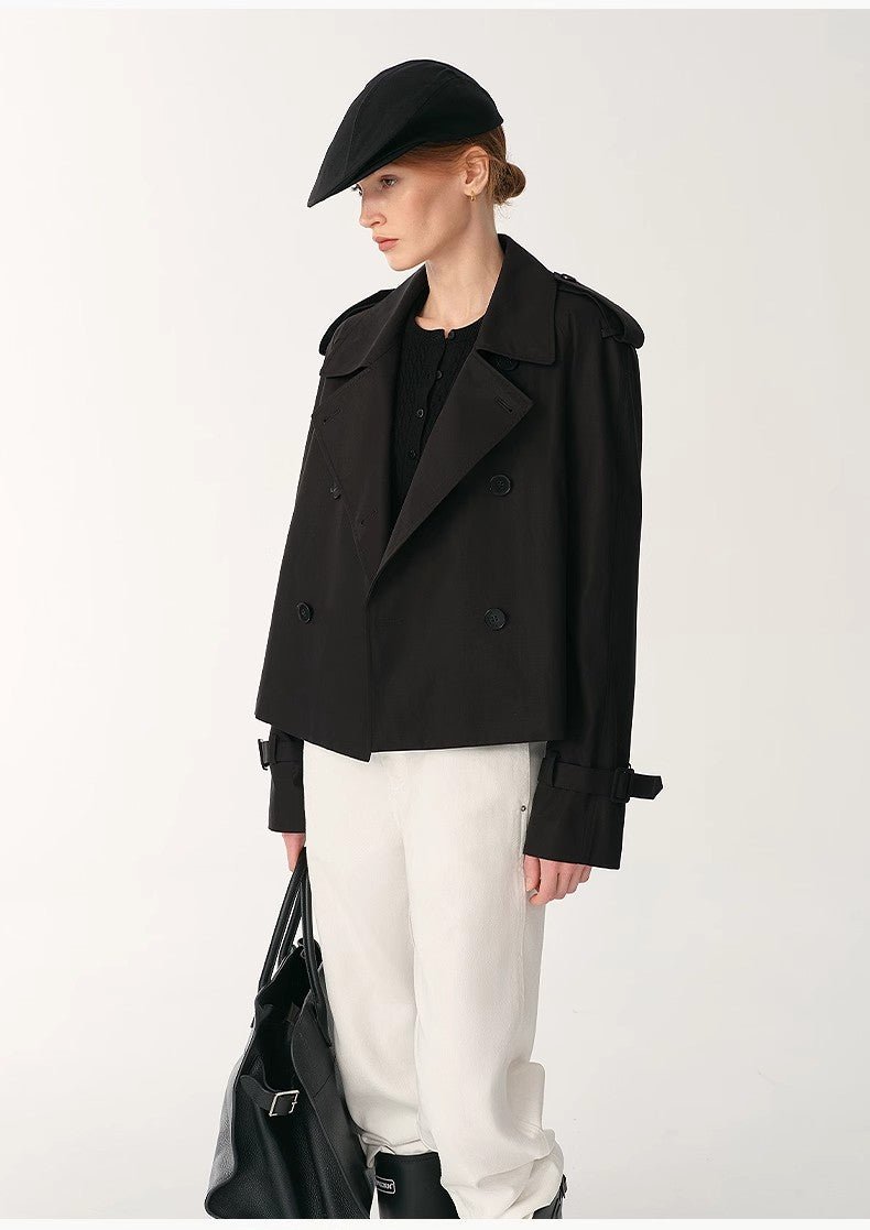 "Night Messenger" Anti-Wrinkle Waterproof Large Lapel Short Straight Box Windbreaker for Women