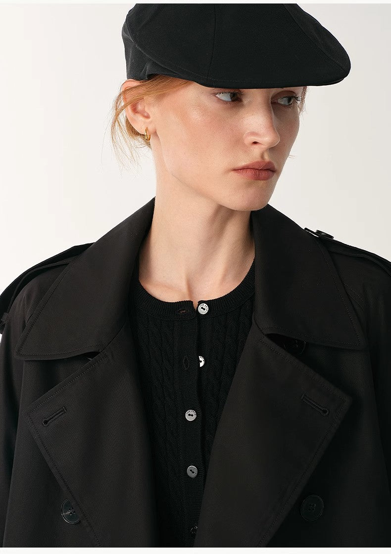"Night Messenger" Anti-Wrinkle Waterproof Large Lapel Short Straight Box Windbreaker for Women