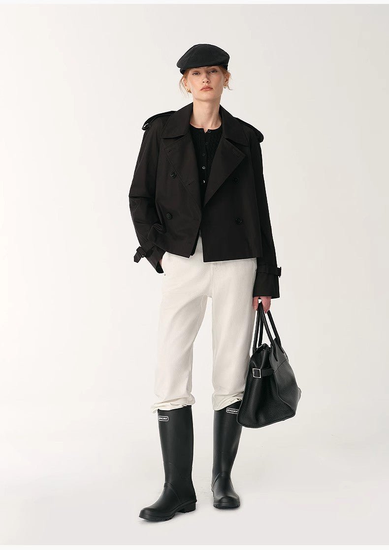 "Night Messenger" Anti-Wrinkle Waterproof Large Lapel Short Straight Box Windbreaker for Women