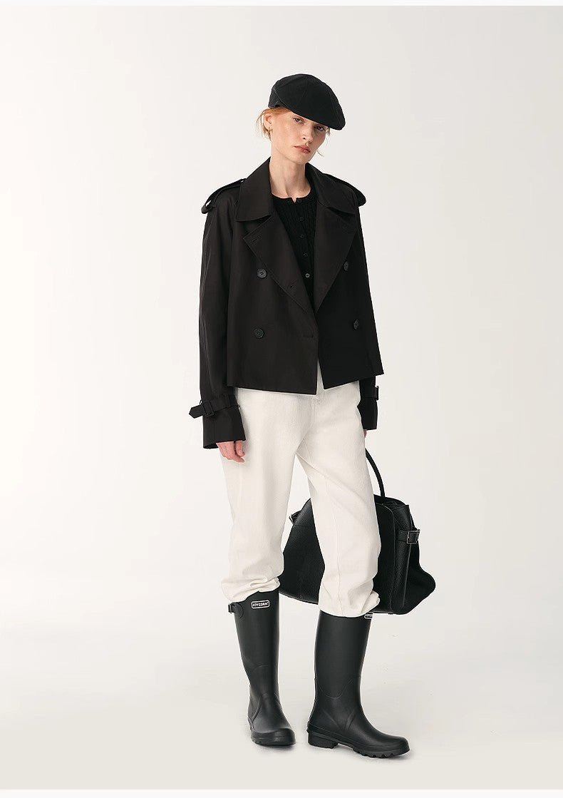"Night Messenger" Anti-Wrinkle Waterproof Large Lapel Short Straight Box Windbreaker for Women