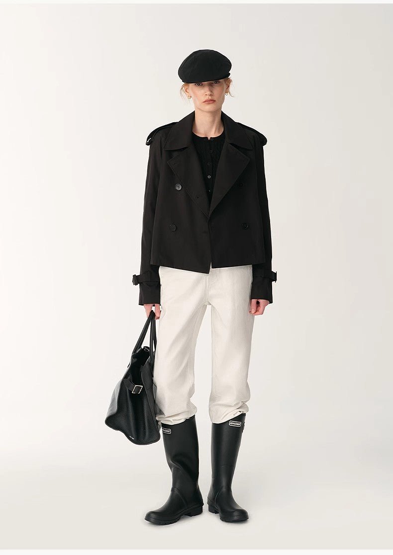 "Night Messenger" Anti-Wrinkle Waterproof Large Lapel Short Straight Box Windbreaker for Women