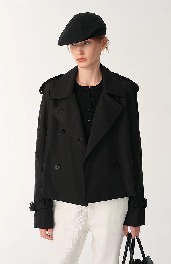 "Night Messenger" Anti-Wrinkle Waterproof Large Lapel Short Straight Box Windbreaker for Women