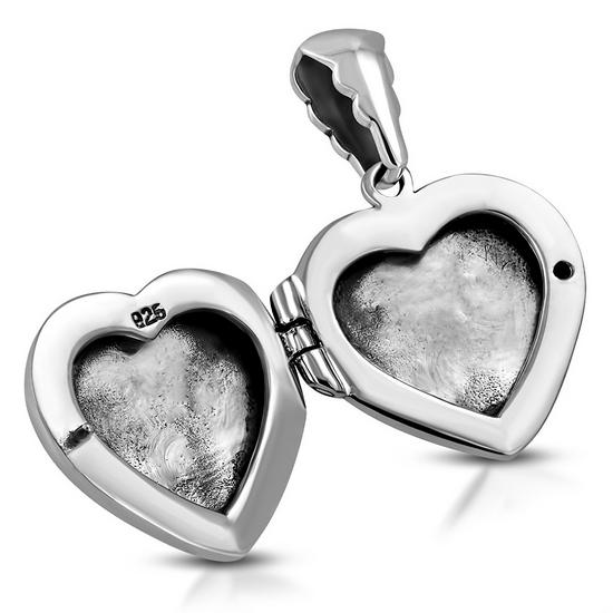 Heart Shaped Locket Silver Pendant W/ Black Onyx