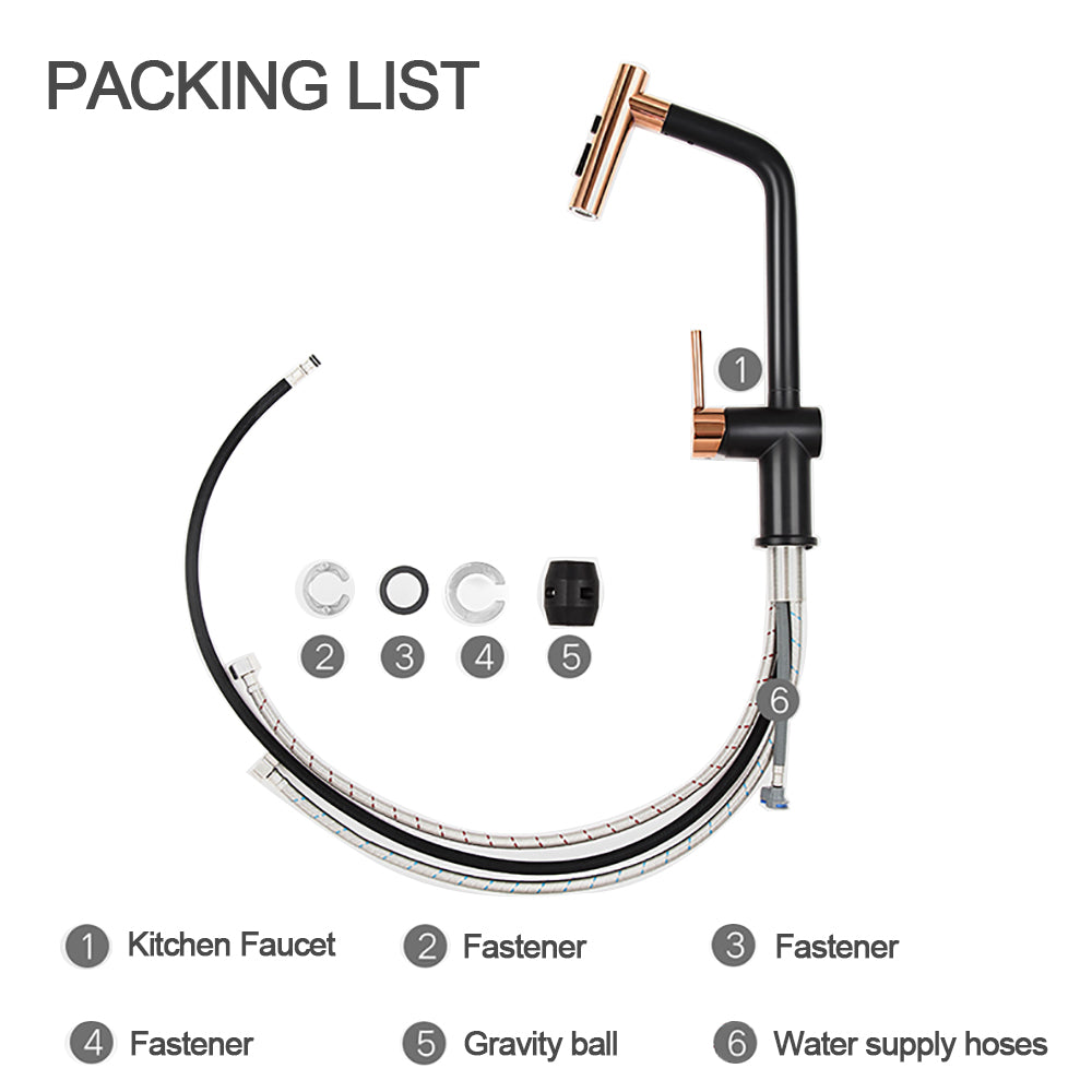 HIGOLD BN1.0 IF Design Award Single Handle Pull Down Sprayer Kitchen Faucet, Black Gold Finished, Brushed Nickel