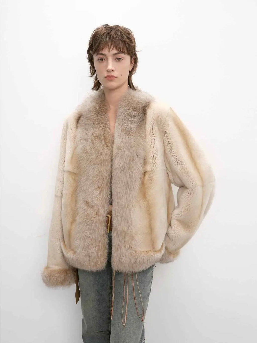 Paris Pictorial Vintage Two-Tone Fox Fur Collar Soft Otter Fur Jacket