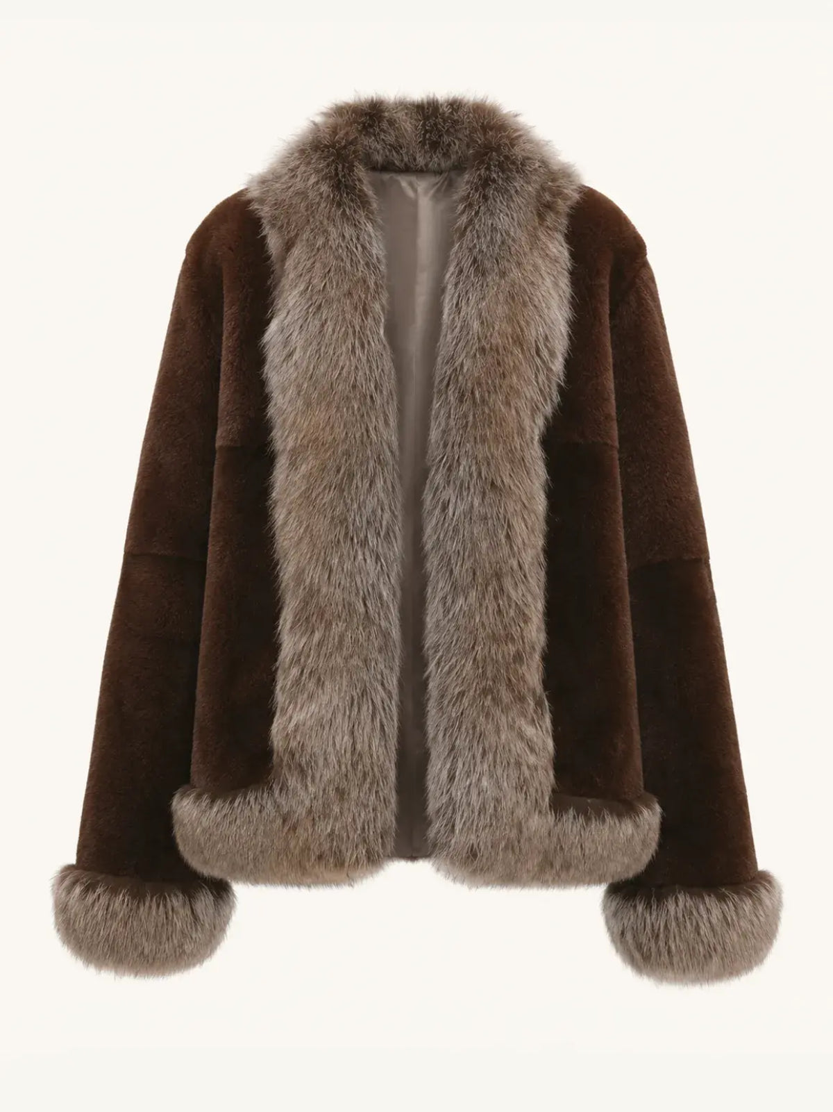 Paris Pictorial Vintage Two-Tone Fox Fur Collar Soft Otter Fur Jacket
