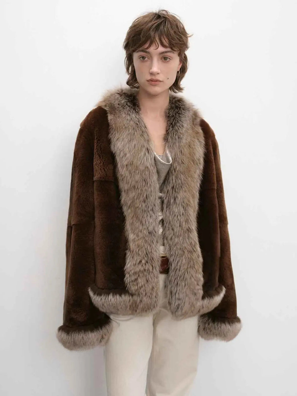 Paris Pictorial Vintage Two-Tone Fox Fur Collar Soft Otter Fur Jacket