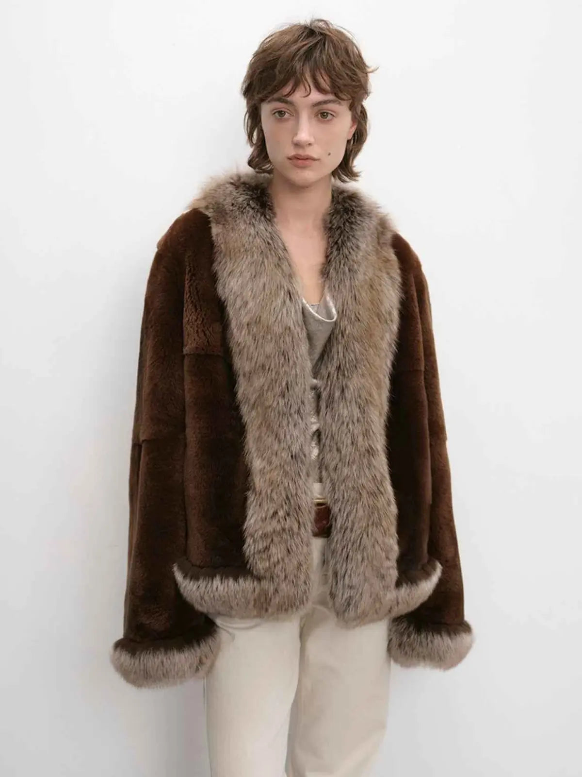 Paris Pictorial Vintage Two-Tone Fox Fur Collar Soft Otter Fur Jacket