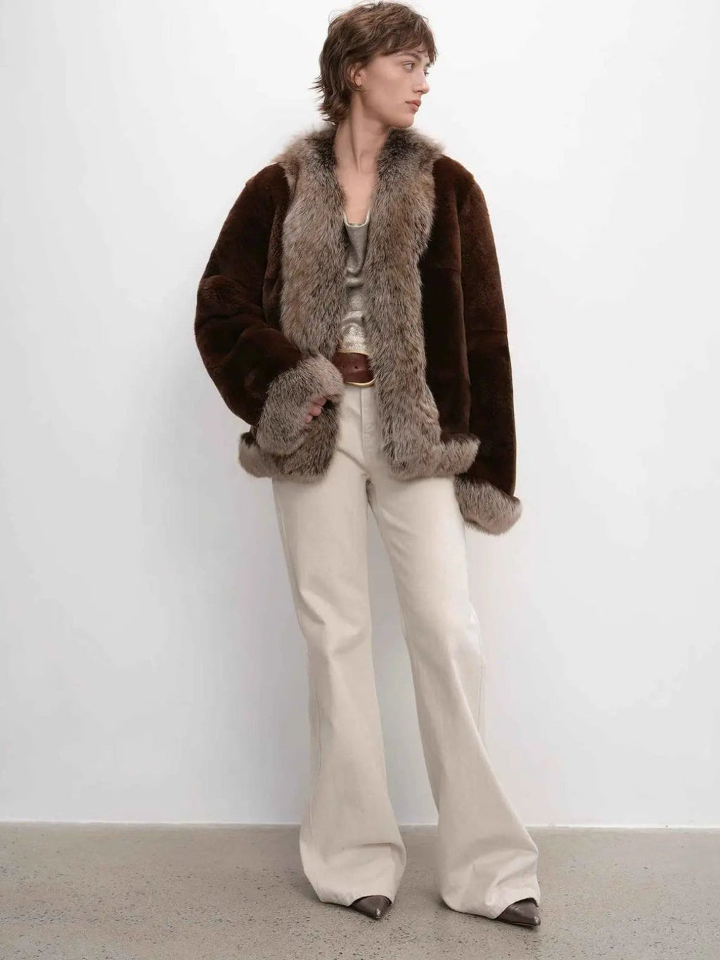 Paris Pictorial Vintage Two-Tone Fox Fur Collar Soft Otter Fur Jacket