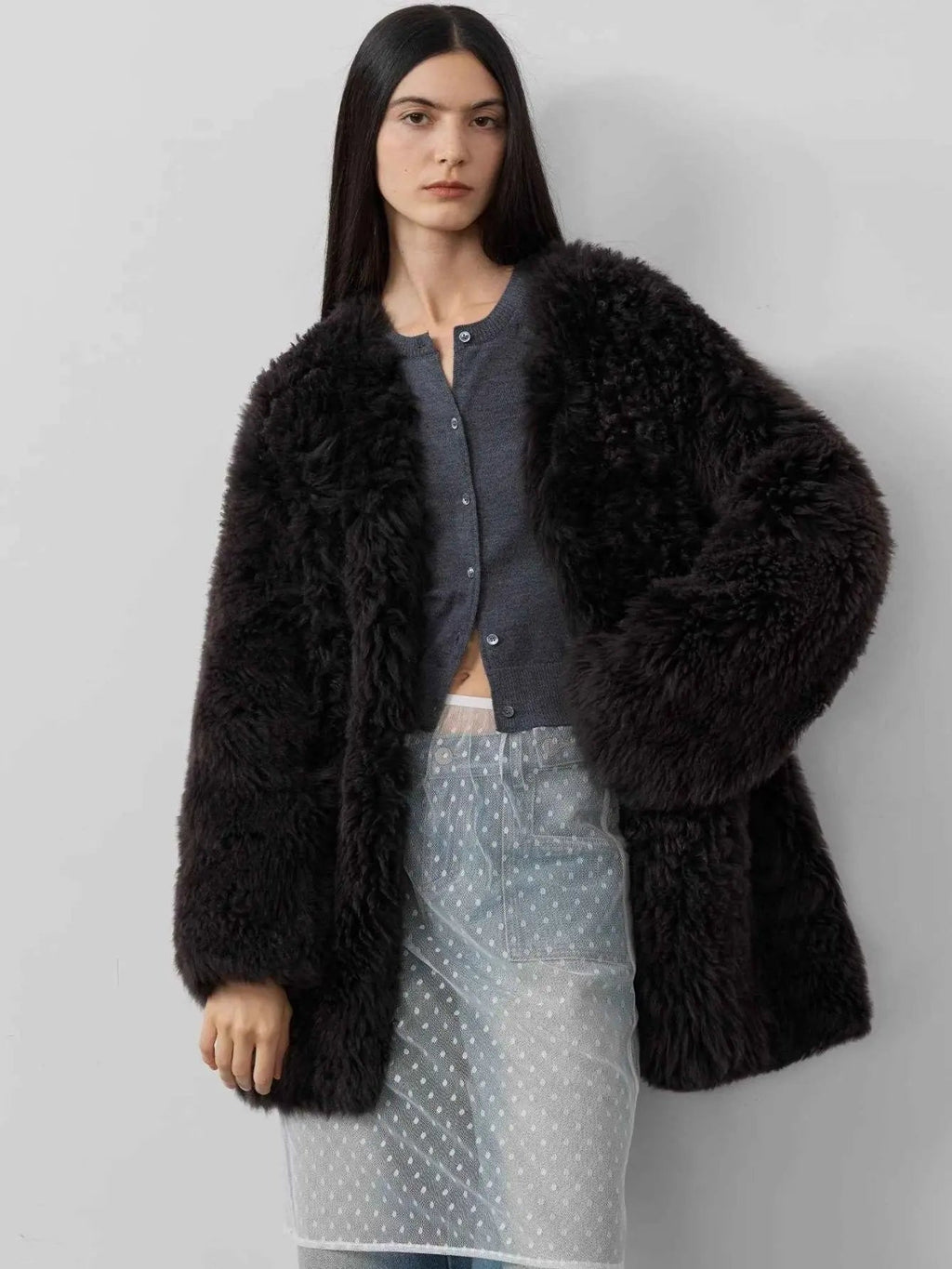 Fireladyfur Women's Tuscan Sheepskin Winter Coat“Peach Oolong”
