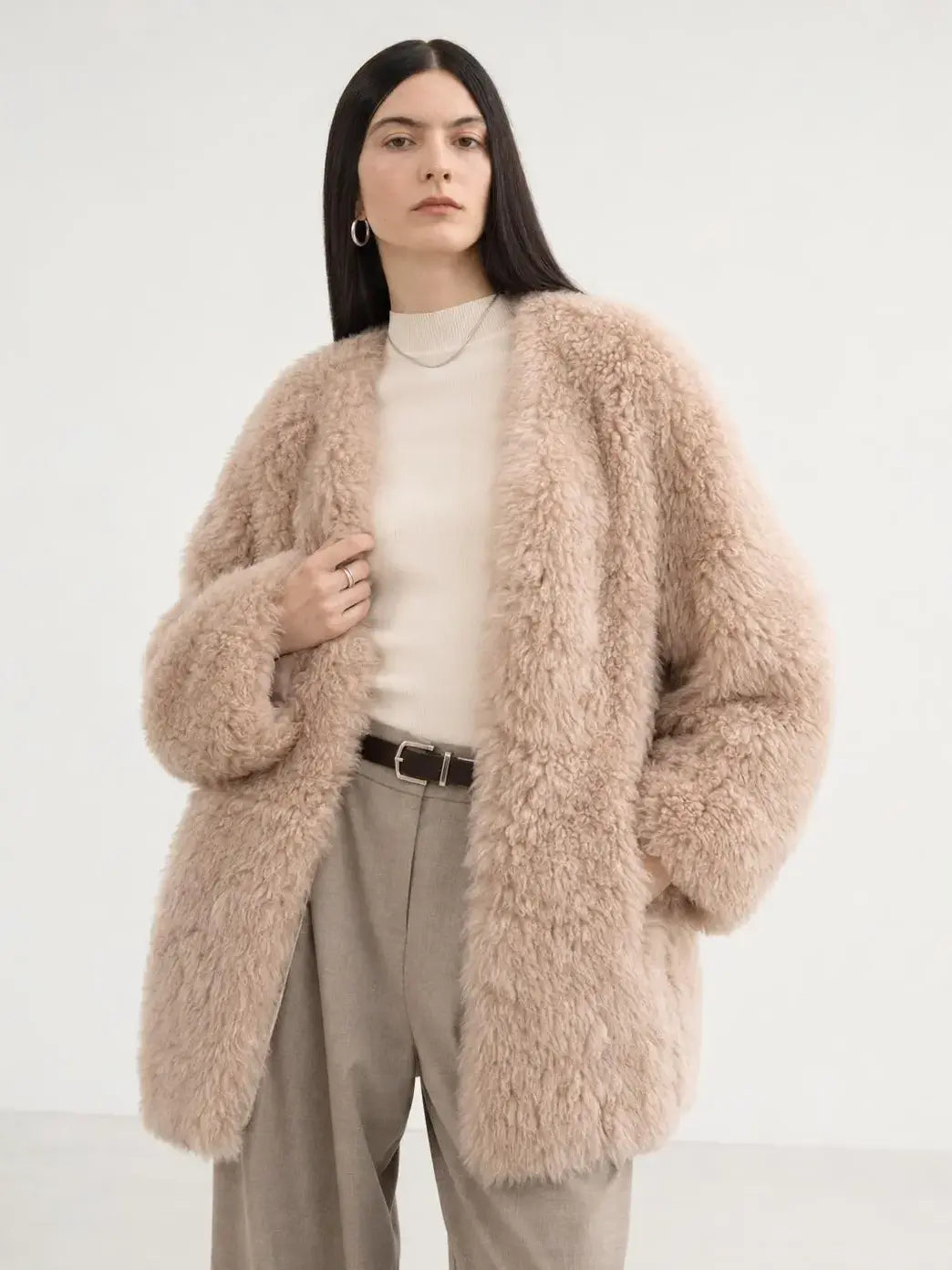 Fireladyfur Women's Tuscan Sheepskin Winter Coat“Peach Oolong”