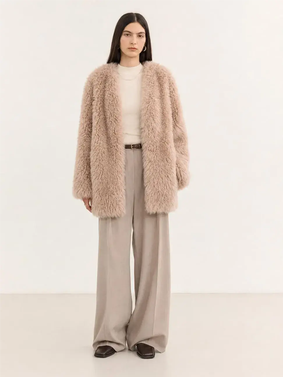 Fireladyfur Women's Tuscan Sheepskin Winter Coat“Peach Oolong”