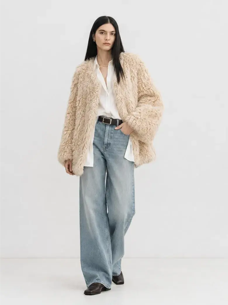 Fireladyfur Women's Tuscan Sheepskin Winter Coat“Peach Oolong”