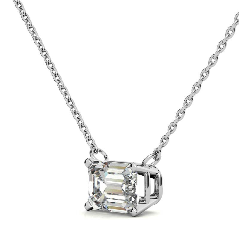 3.00 CTW AGI Certified Lab-Grown Emerald-Cut Diamond Solitaire Pendant in Choice of 14K White or Yellow Gold