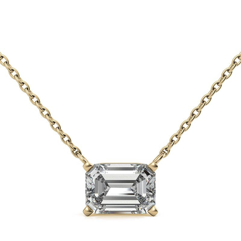 3.00 CTW AGI Certified Lab-Grown Emerald-Cut Diamond Solitaire Pendant in Choice of 14K White or Yellow Gold