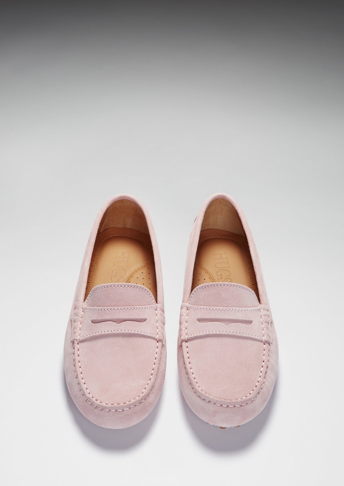 Damskie mokasyny typu penny loafers, zamszowe, pudrowy róż