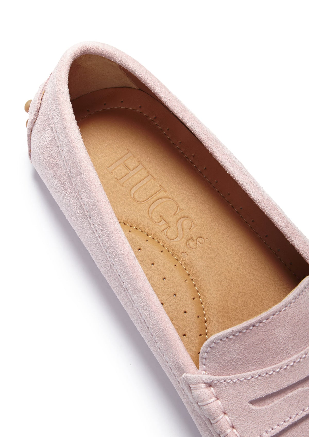 Damskie mokasyny typu penny loafers, zamszowe, pudrowy róż