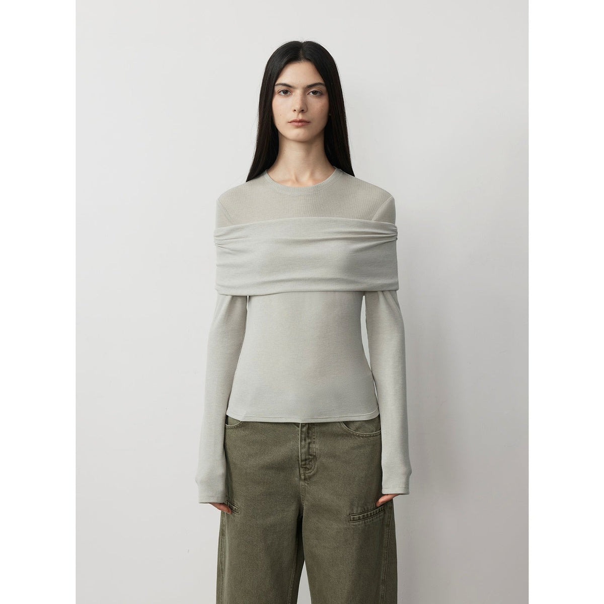 Personalized Layered Tencel Wool Fake Two-Piece Splicing One-Shoulder Versatile Knitted Top"Modern Tricks"