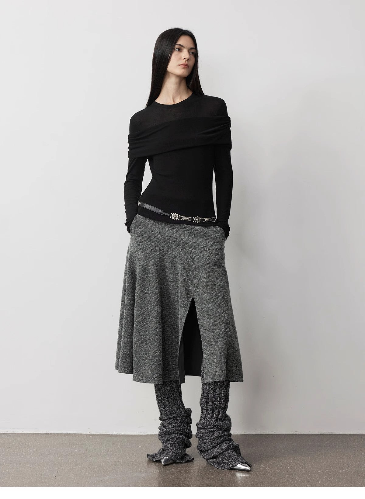 Haut en tricot polyvalent à une épaule, style deux-pièces superposé en laine Tencel, « Modern Tricks »