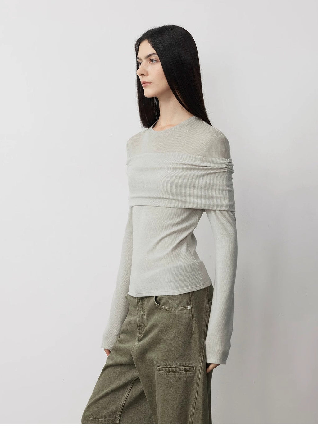 Personalized Layered Tencel Wool Fake Two-Piece Splicing One-Shoulder Versatile Knitted Top"Modern Tricks"