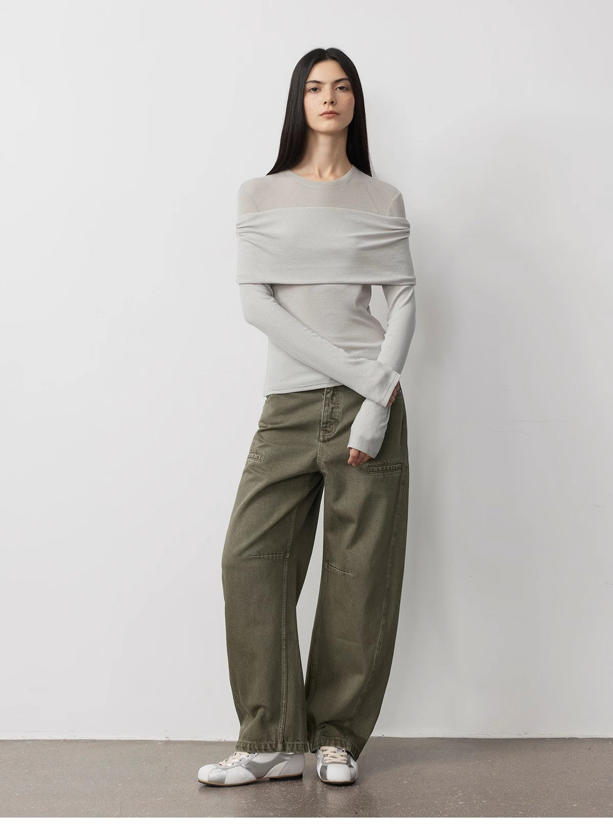 Haut en tricot polyvalent à une épaule, style deux-pièces superposé en laine Tencel, « Modern Tricks »