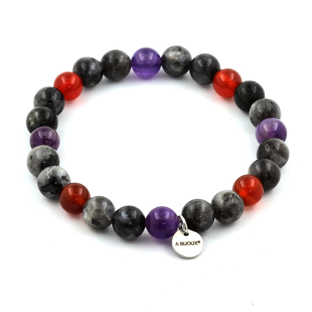 Labradorite + Amethyst + Red Agate Bracelet 8 mm Beads.