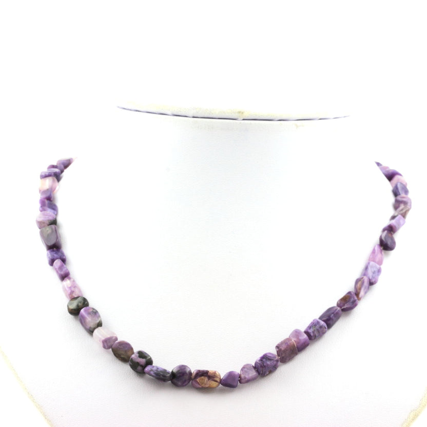 Charoite from Russia bead necklace stainless steel chain
