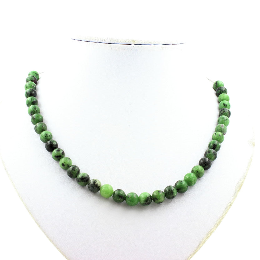 Green Epidote from Australia 8 mm bead necklace stainless steel chain