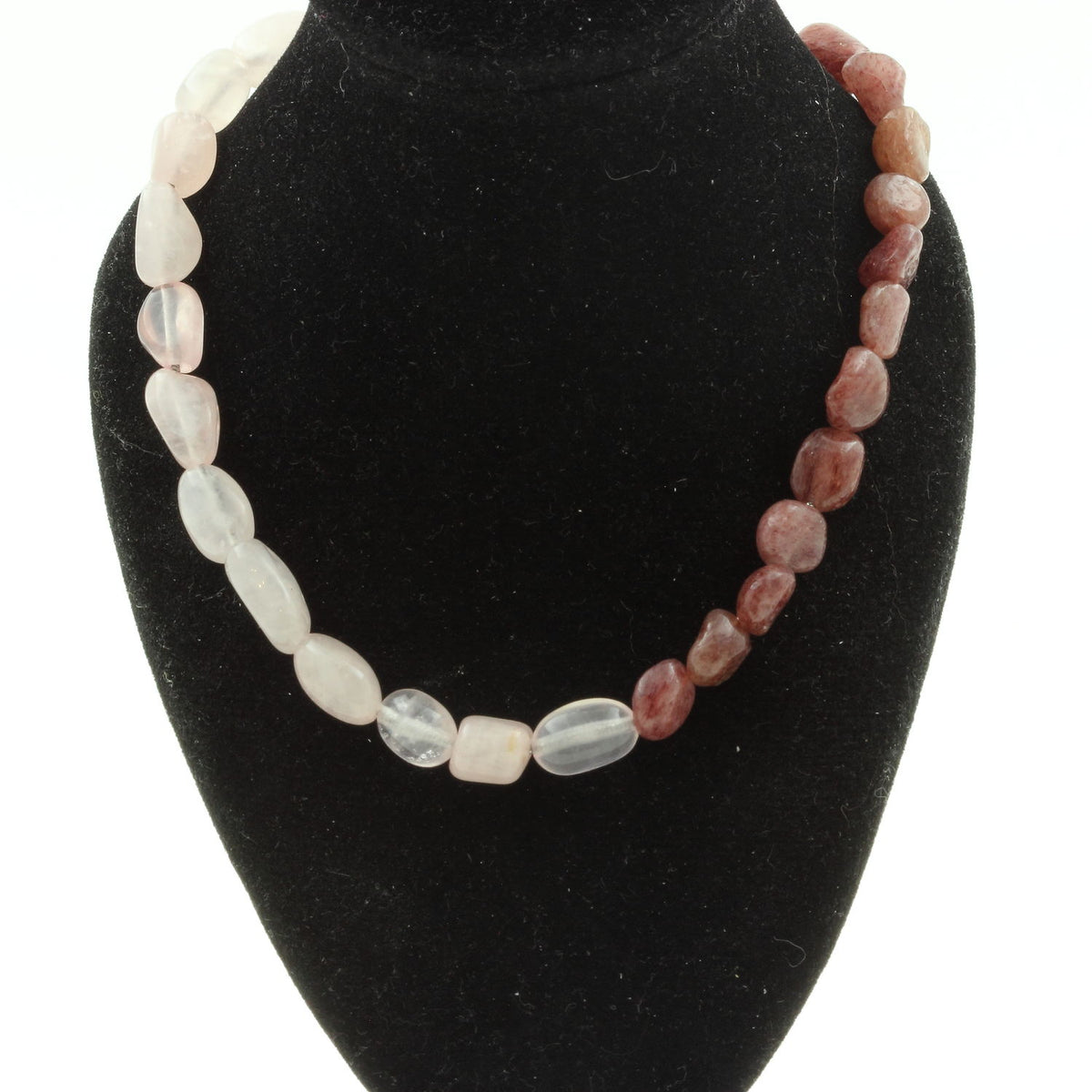 Rose Quartz from Brazil + Ruby from Brazil bead necklace stainless steel chain