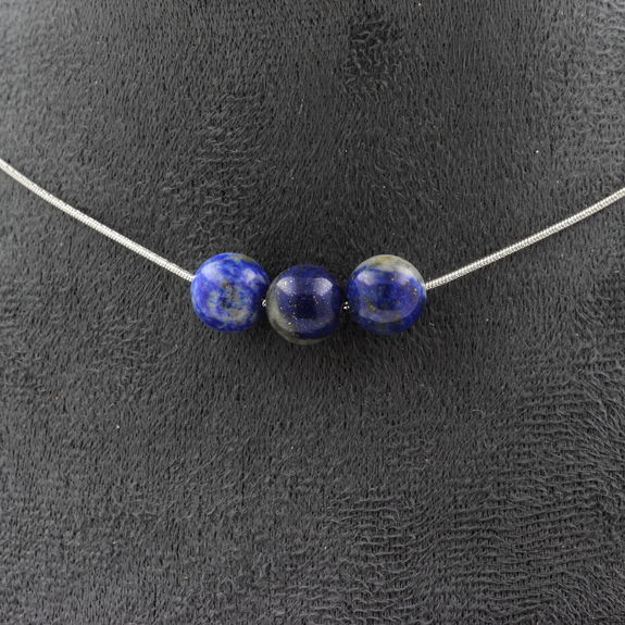Lapis Lazuli from Pakistan 5A 8mm 3 beads necklace, stainless steel chain