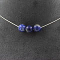 Lapis Lazuli from Pakistan 5A 8mm 3 beads necklace, stainless steel chain