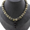 Necklace with Dalmatian Jasper beads 8 mm + 3 Lava beads 8 mm, stainless steel chain
