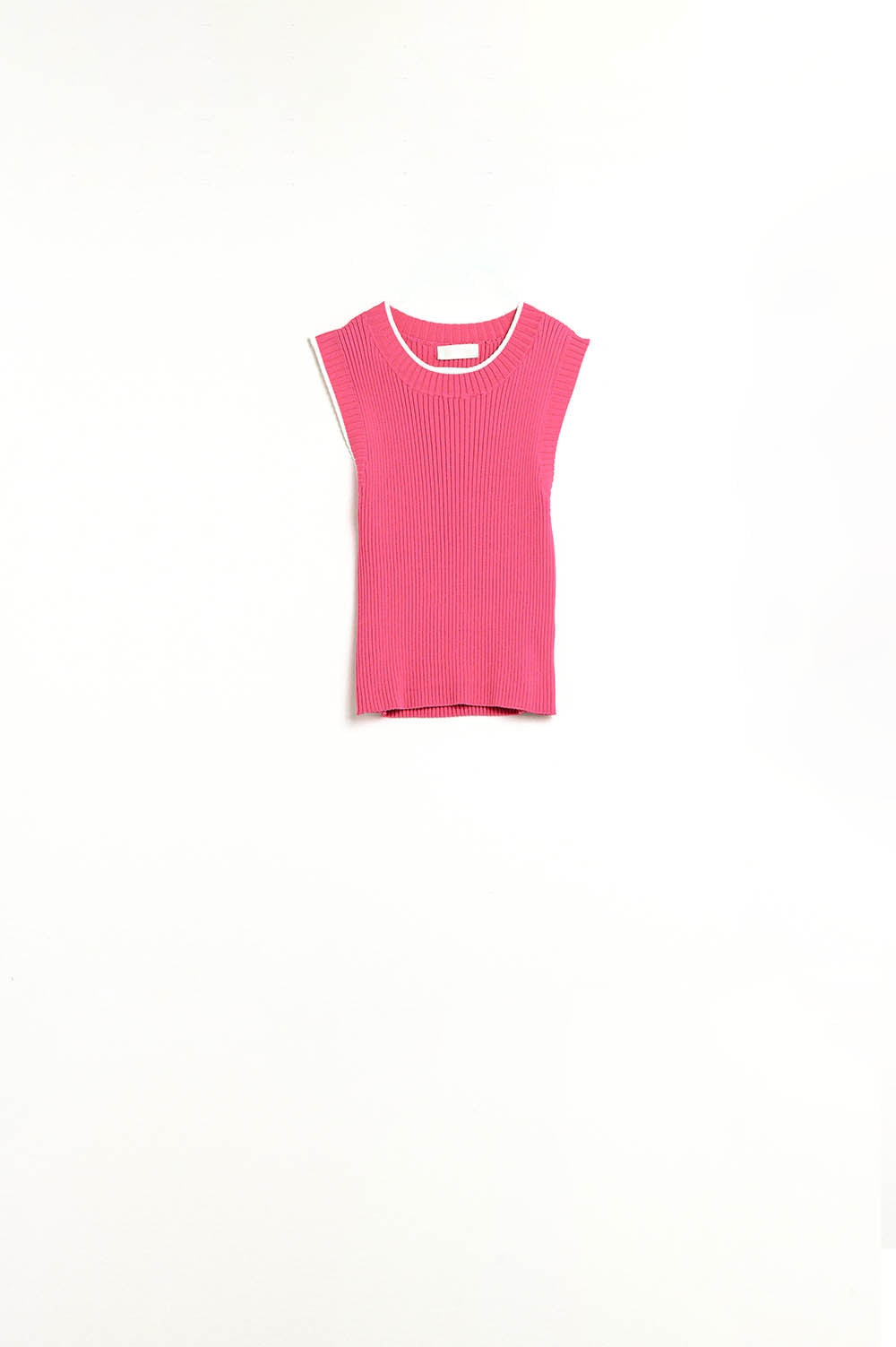 Raspberry Pink Fitted Tank Top With White Trim