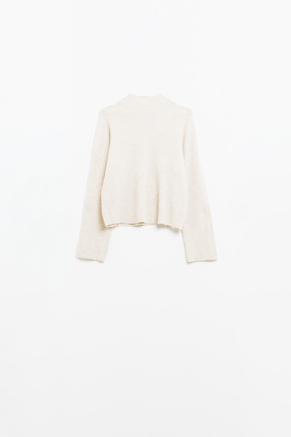 Relaxed Cream Ribbed High Neck Sweater