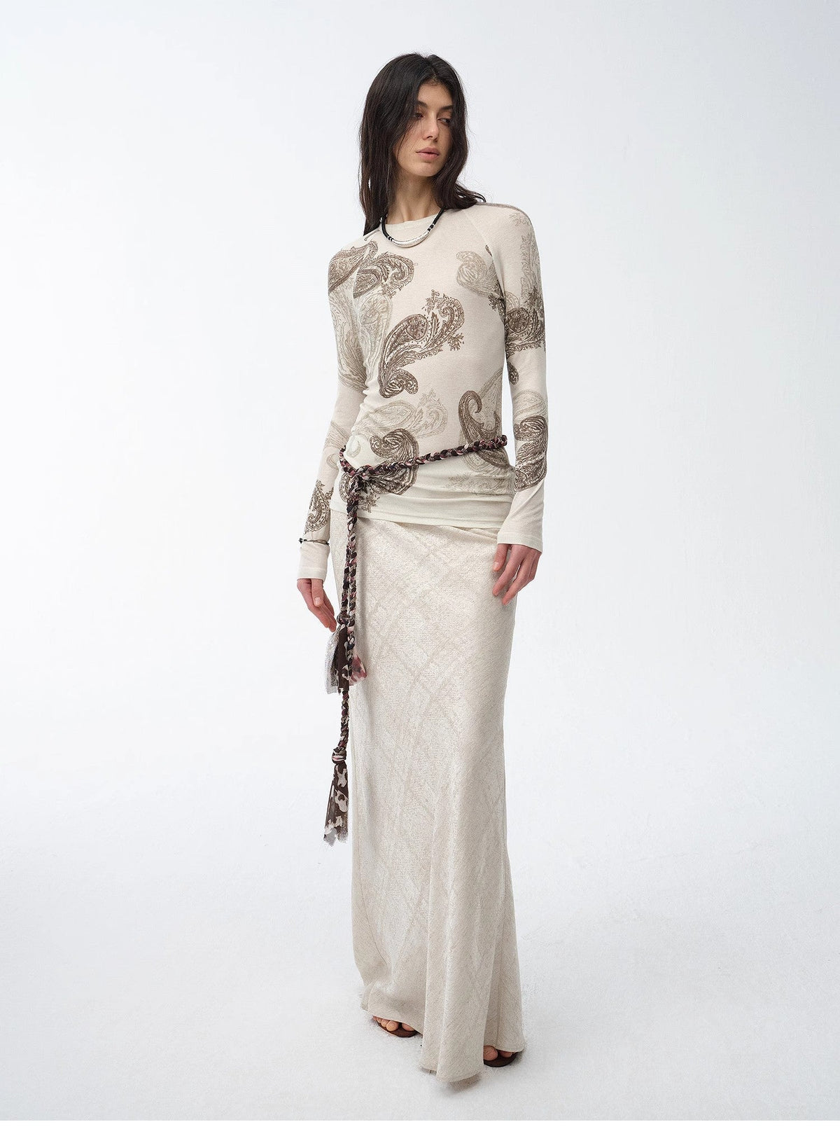 Retro Bias-Cut Linen Blended Straight Fishtail Maxi Skirt"Light and Breezy"