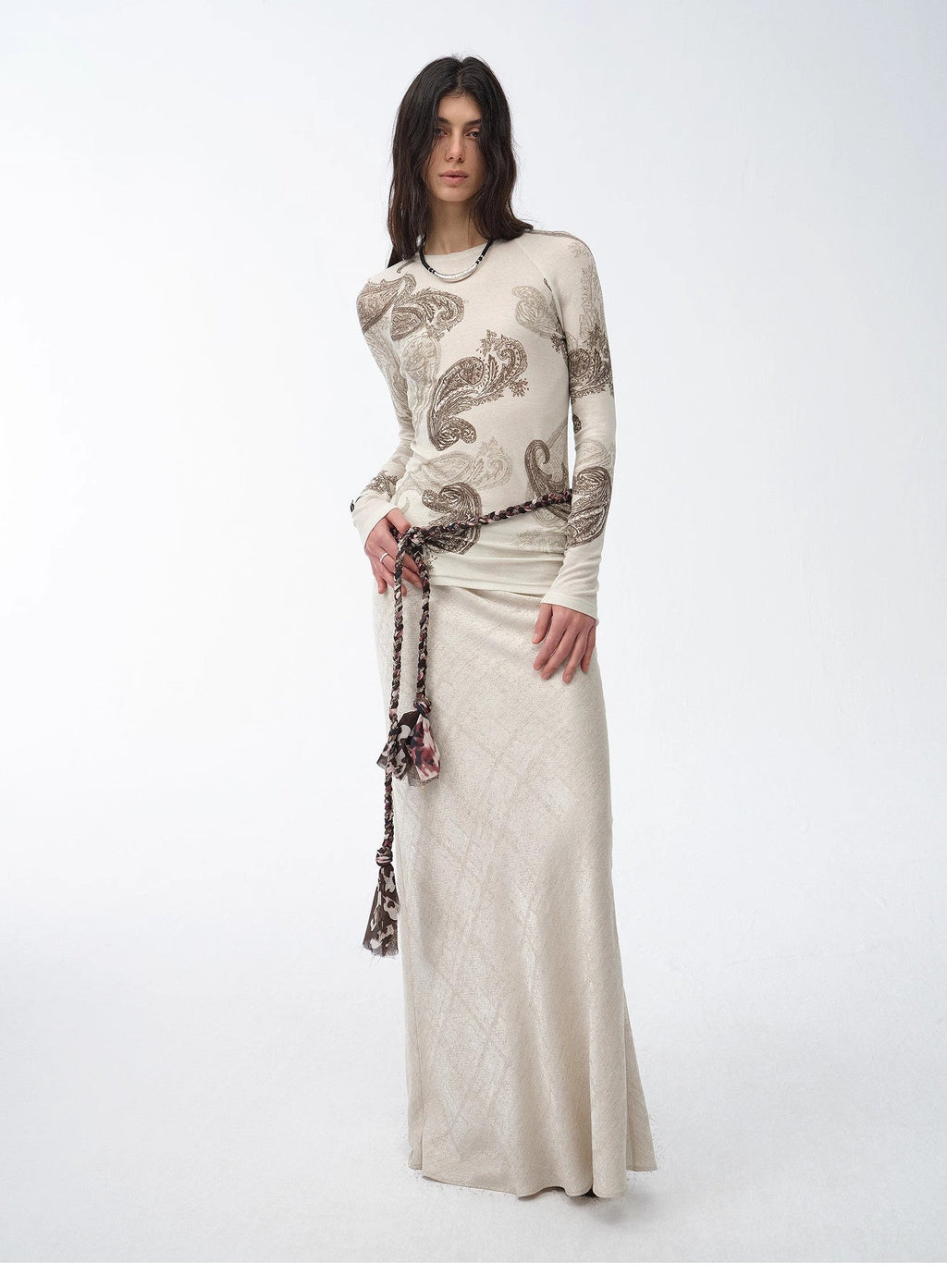 Retro Bias-Cut Linen Blended Straight Fishtail Maxi Skirt"Light and Breezy"