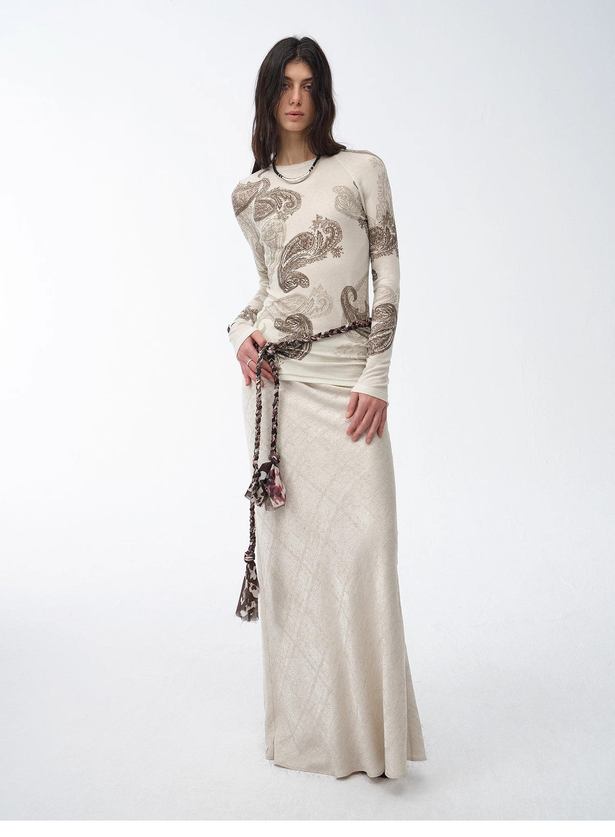 Retro Bias-Cut Linen Blended Straight Fishtail Maxi Skirt"Light and Breezy"