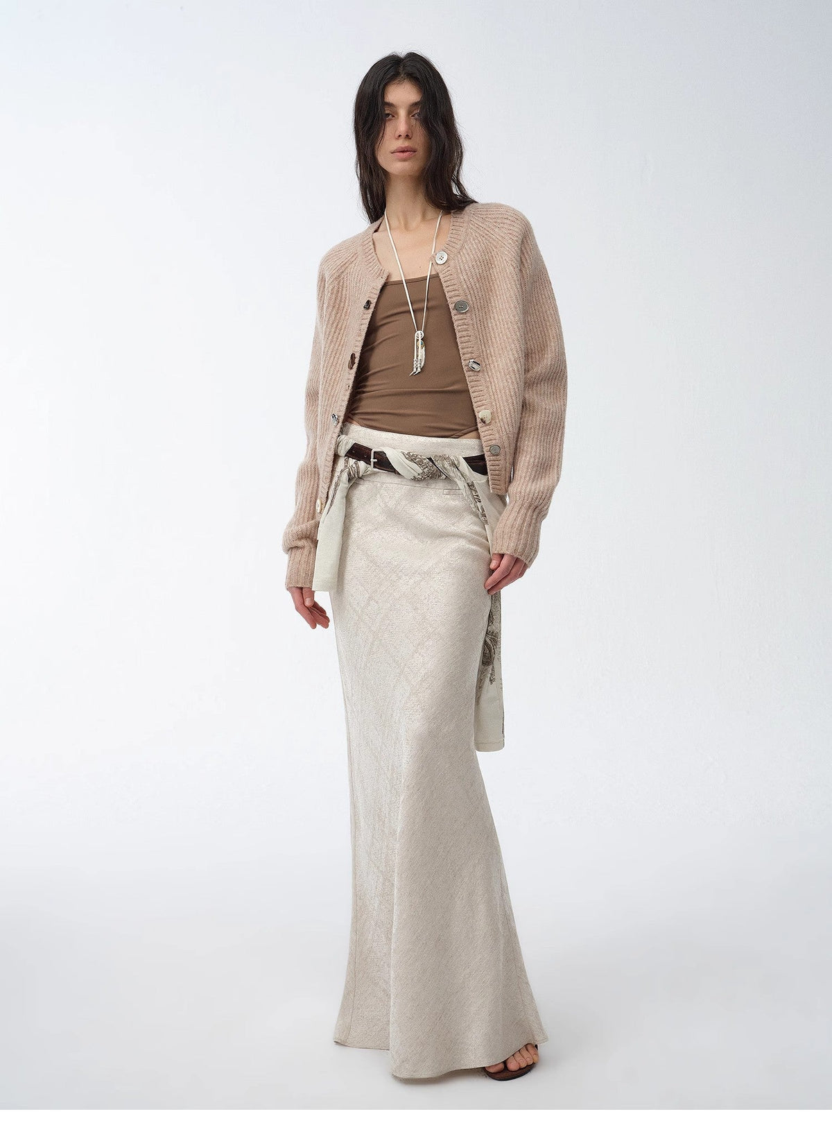 Retro Bias-Cut Linen Blended Straight Fishtail Maxi Skirt"Light and Breezy"