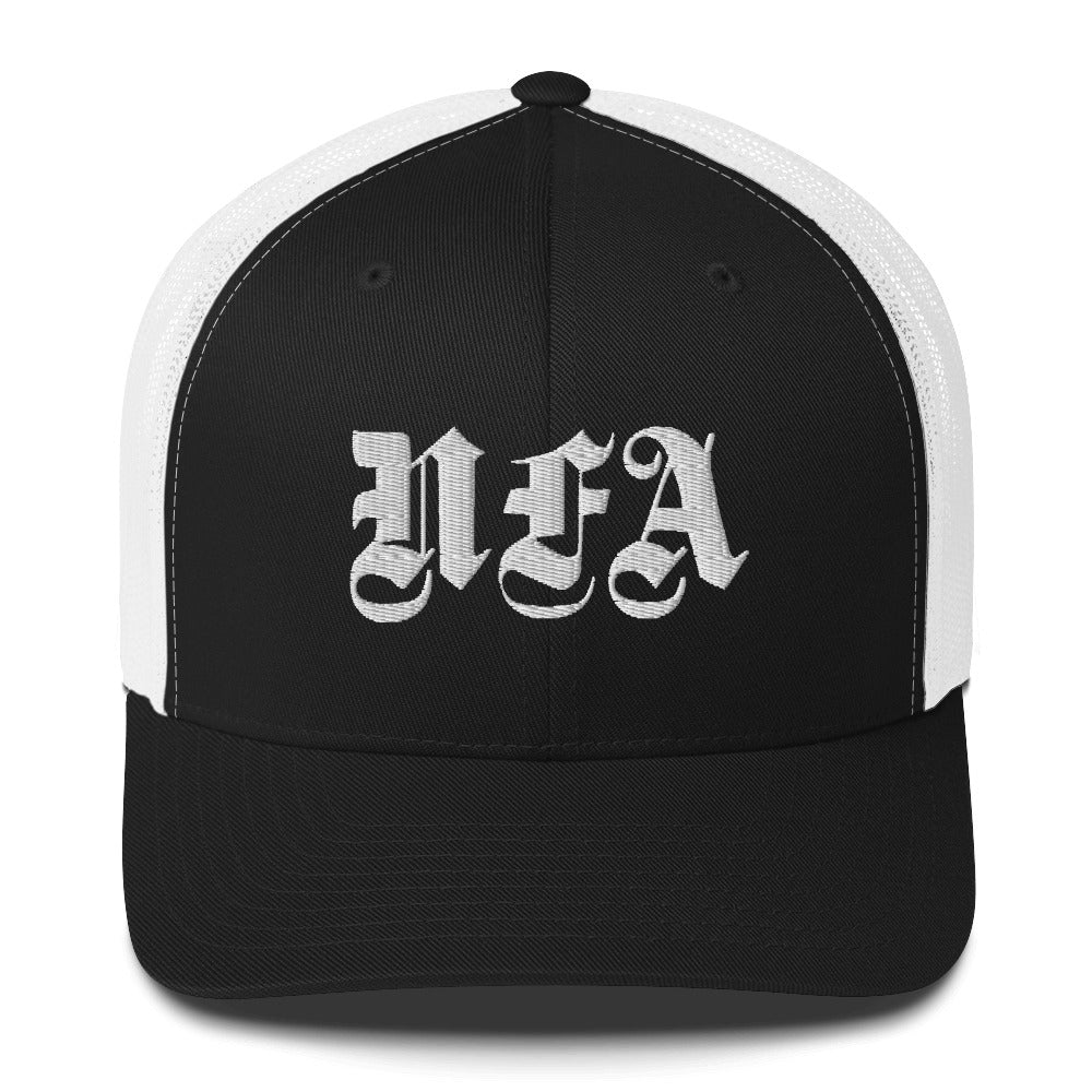 NFA White Embroidery Trucker Cap