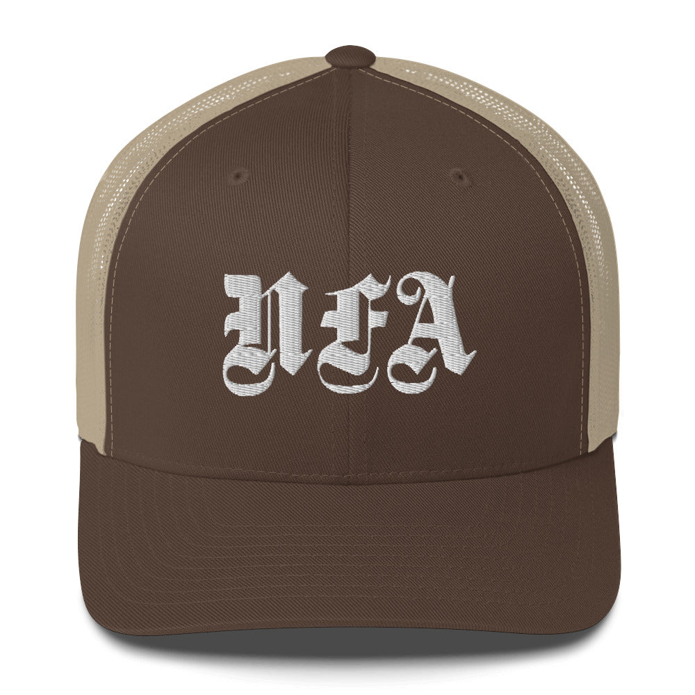 NFA White Embroidery Trucker Cap