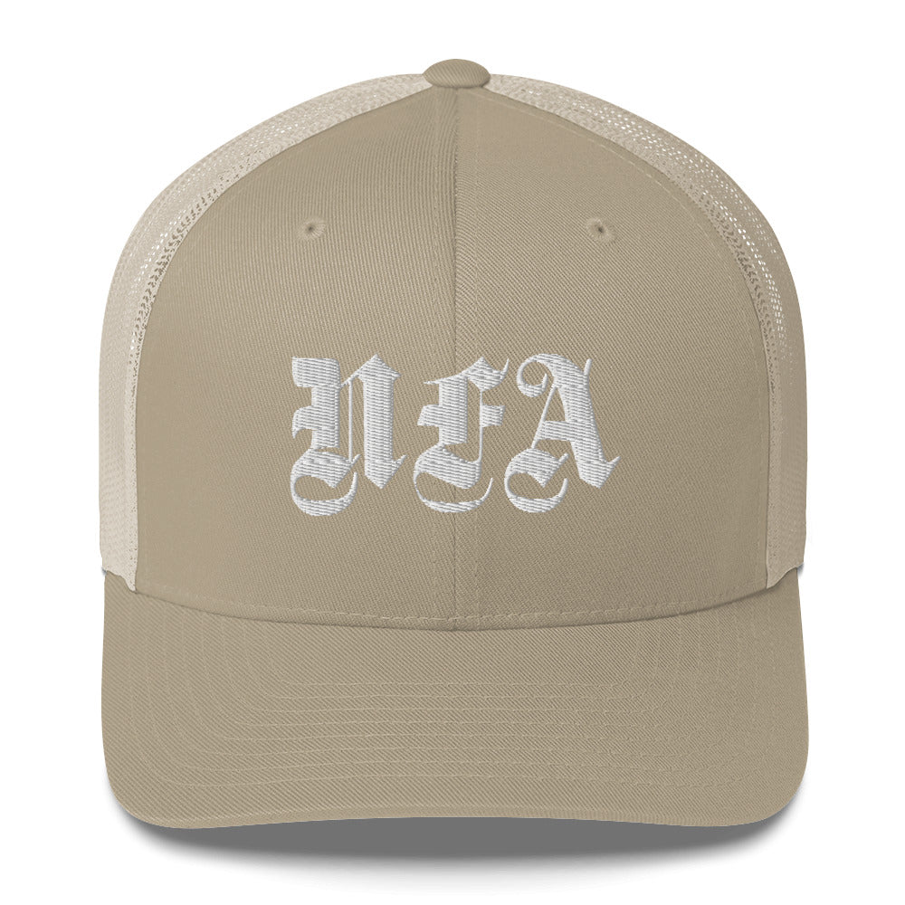NFA White Embroidery Trucker Cap