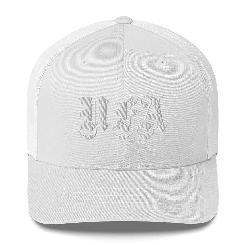 NFA White Embroidery Trucker Cap