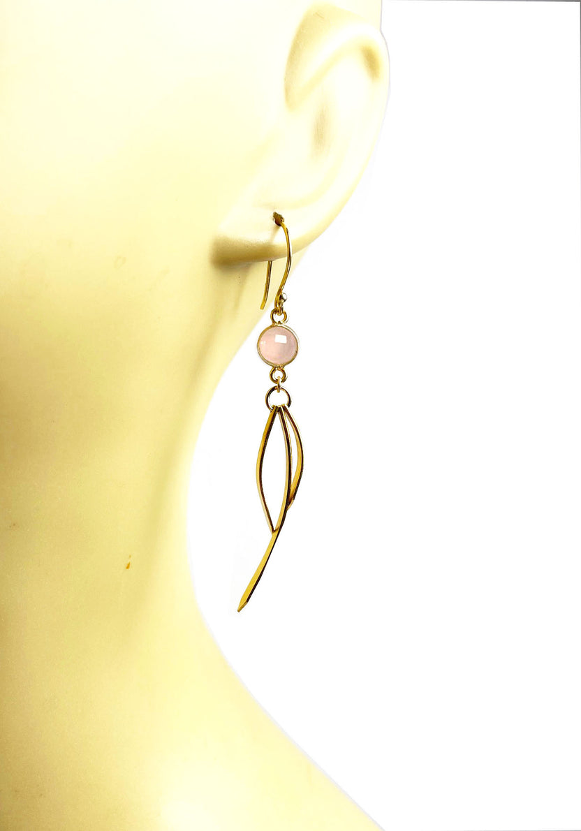 Pendientes colgantes de cuarzo rosa