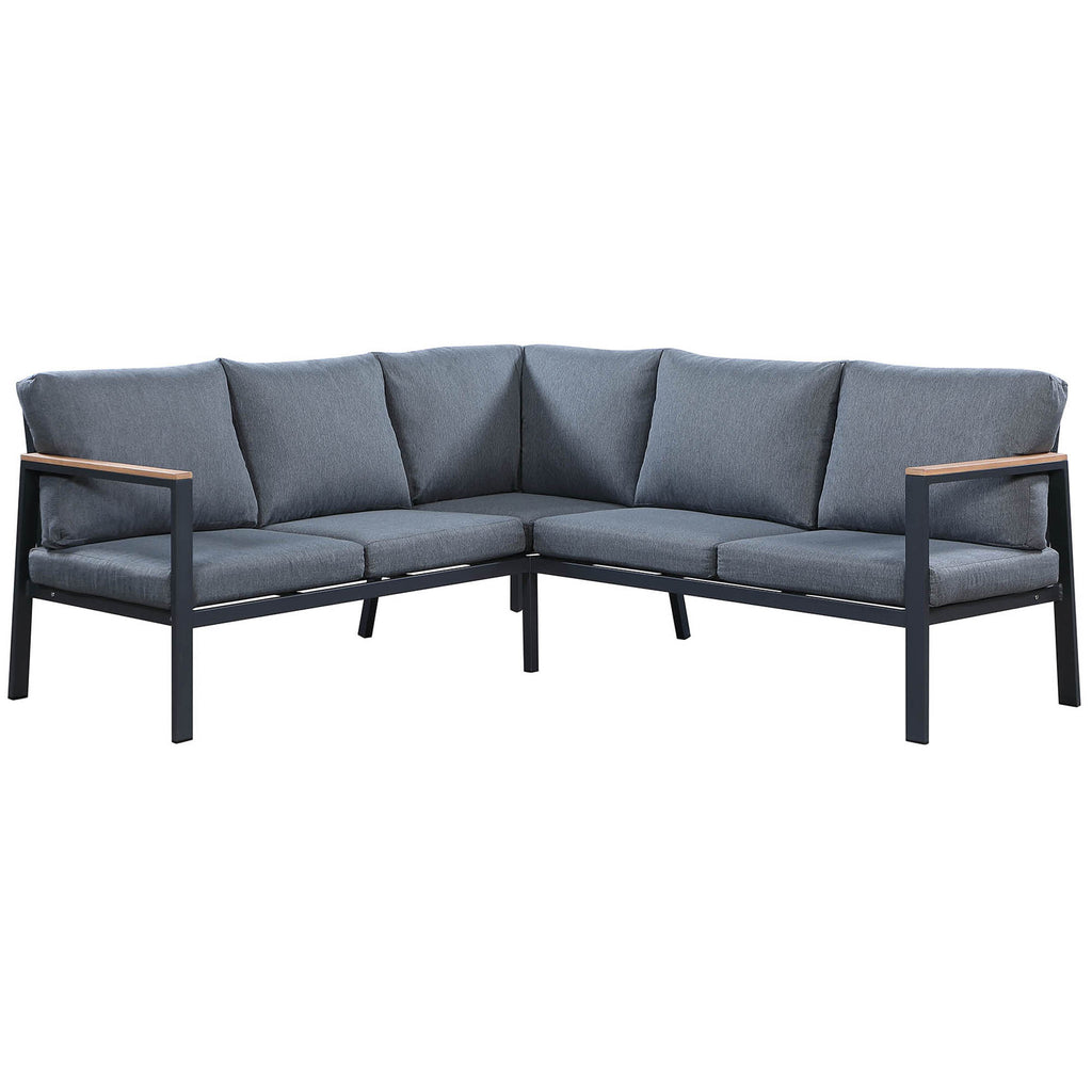 HIGOLD Rossio Outdoor 4 Piece Sectional Sofa,Matte Charcoal Aluminum Frame,Teak Finished