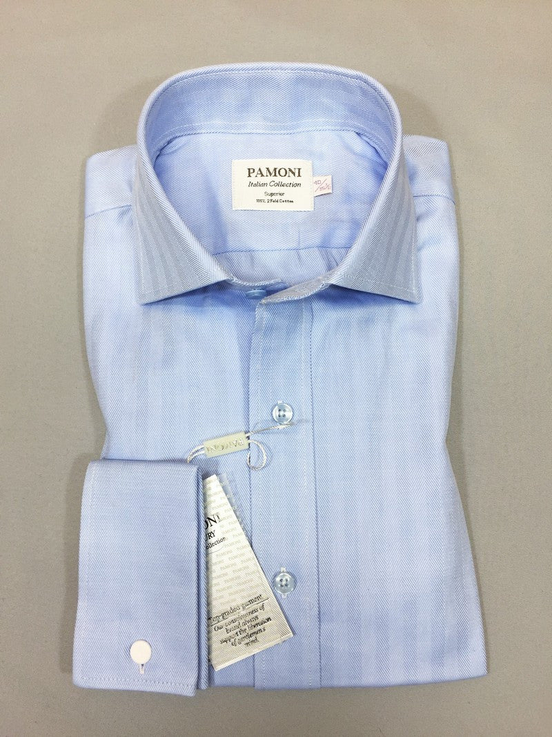 Niebieska koszula slim fit w jodełkę